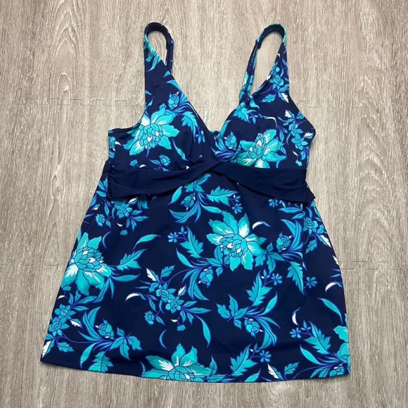 Lands' End Women's Floral Tankini Top Blue Size 6 Adjustable Straps - Picture 1 of 3